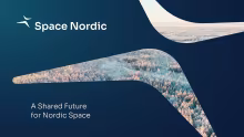 Space Nordic logo, suomalainen metsämaisema ja teksti "A Shared future for Nordic Space"